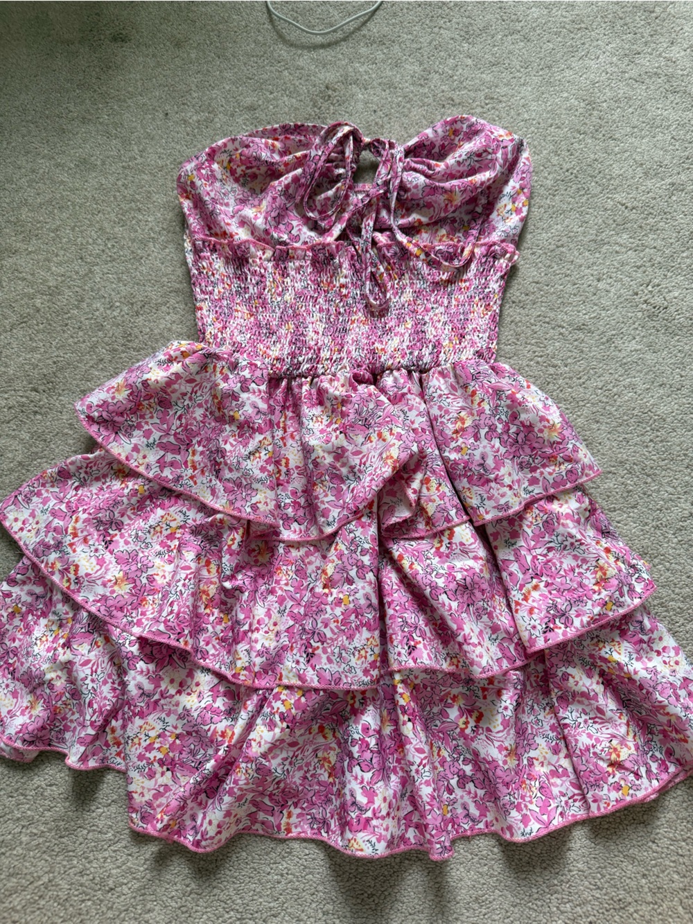 Amazon Pink Floral Tiered Mini Dress